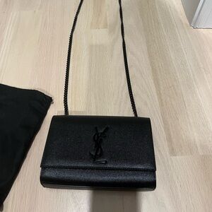 YVES SAINT LAURENT KATE SMALL IN GRAIN DE POUDRE EMBOSSED LEATHER BLACK
